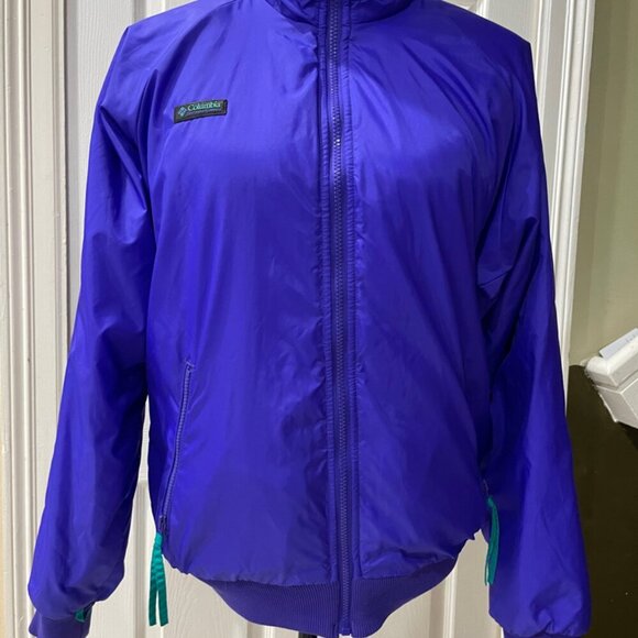 ICONIC 80’s RETRO BOMBER JACKET COLUMBIA REVERSIBLE DISCO PURPLE/TEAL Sz S - Picture 14 of 16